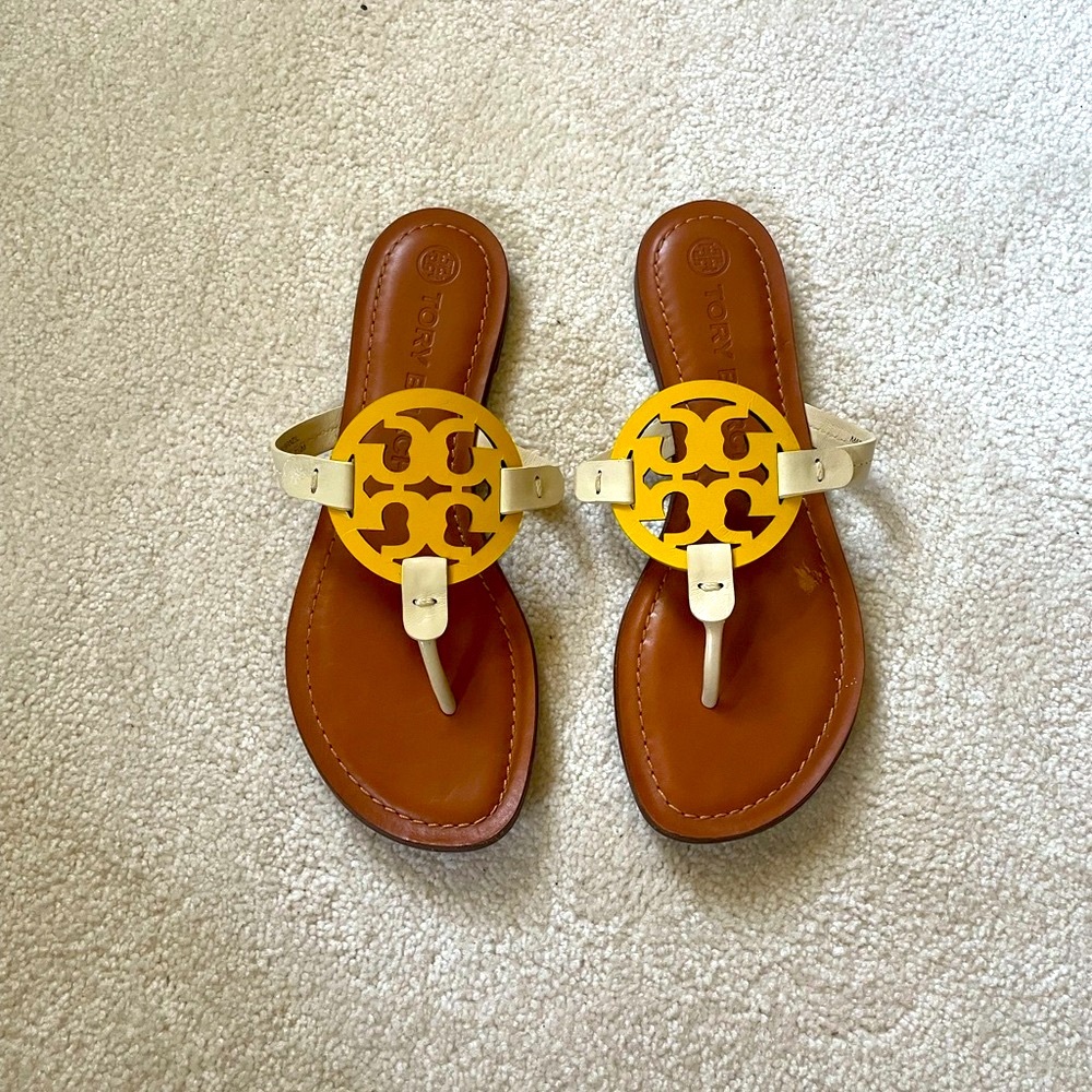 Tory Burch Leather Yellow and White Sandals